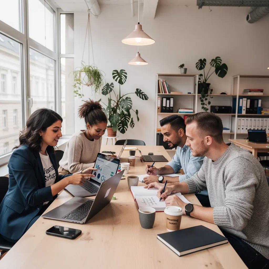 Ein Bild von einem Laptop, der einen Online-Shop zeigt, umgeben von Notizen und einem Kaffeebecher.