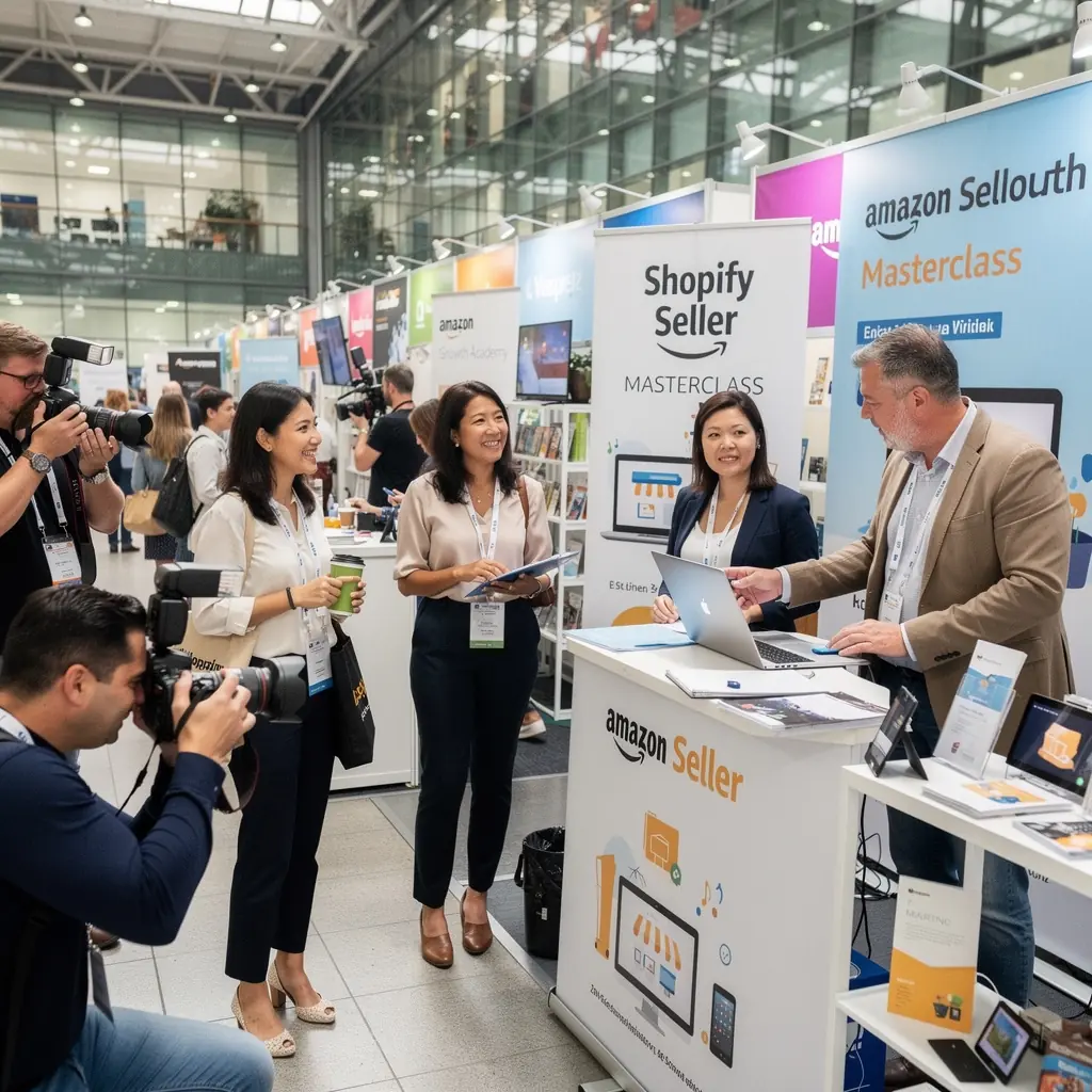 Eine Gruppe von Menschen in einem Seminarraum, die an einem Online-Shop-Kurs teilnehmen.