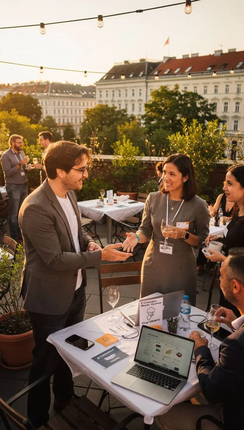 Eine Gruppe von Menschen in einem Seminarraum, die an einem Online-Shop-Kurs teilnehmen.