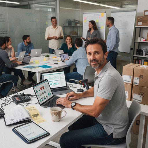 Eine Darstellung des Prozesses des Online-Verkaufs, von der Bestellung bis zur Lieferung.